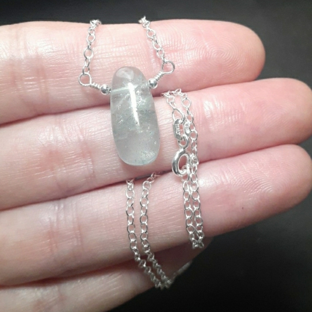 ♡ AQUAMARINE & 925SS NECKLACE ♡